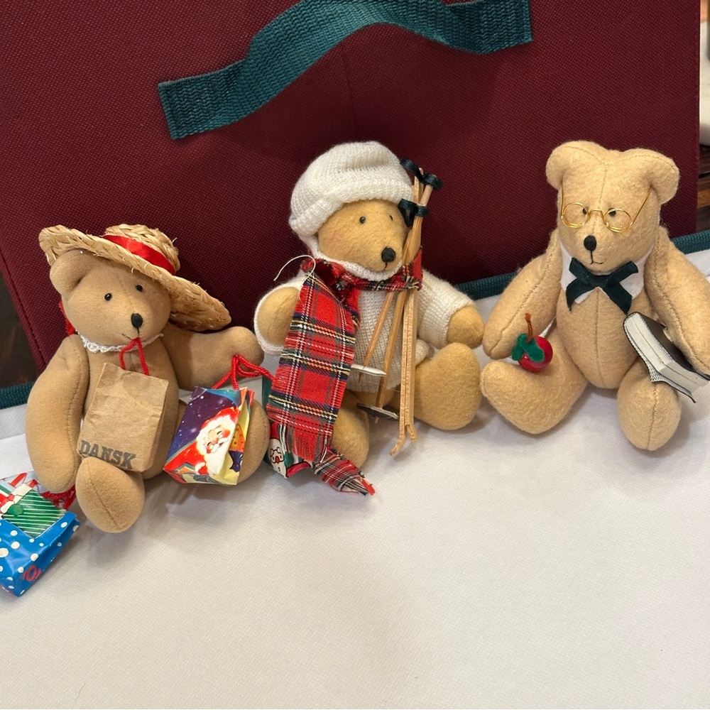 Vintage Dansk Teddy Bear Christmas Ornaments Lot Scandinavian Felt Bears Set